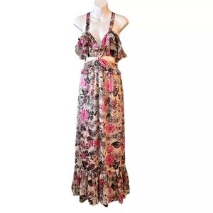 For Love & Lemons Cadence Floral Off the Shoulder Ruffle Lined Maxi Dress